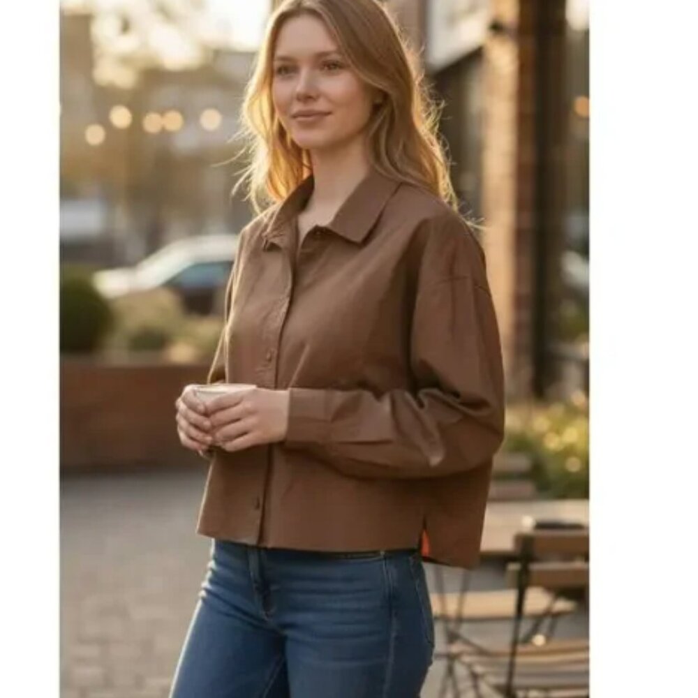 NWT Everlane The Woven PJ Top Chestnut Brown Size Small